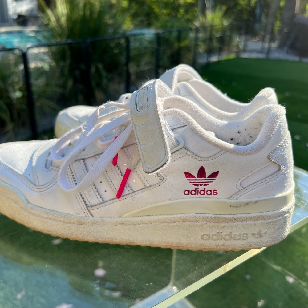 Adidas Women’s White Sneakers with Pink Accents